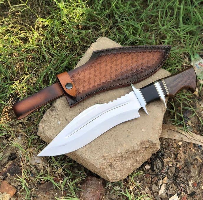 Bowie Knife D2 Steel Blade Dual Guard Leather Sheath