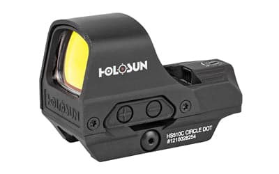 Holosun Technologies Open Reflex - 2 MOA Dot or 2 MOA Dot with 65 MOA Circle - Solar with Internal Battery - Quick Release Mount - AR Riser - Protective Hood - Black Finish