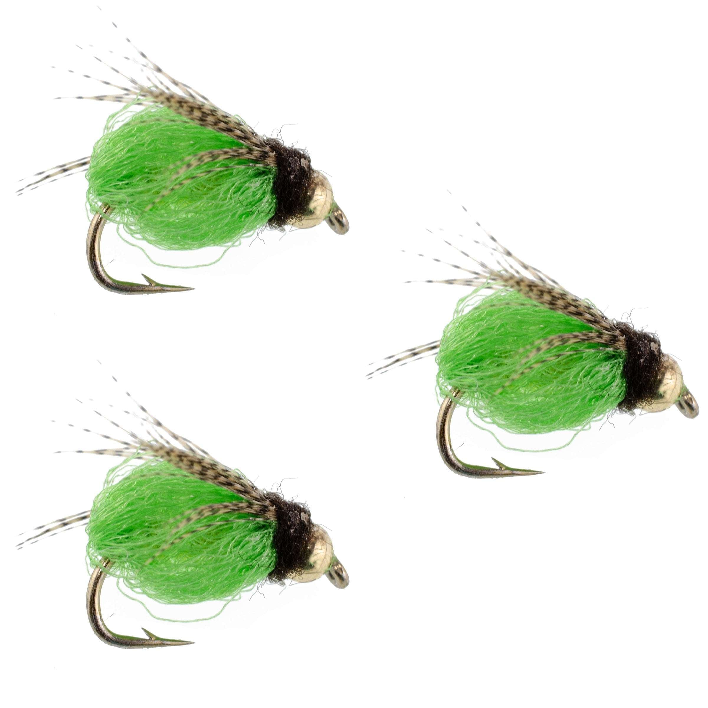 3 Pack Bead Head LaFontaine Bright Green Deep Sparkle Caddis Pupa - Hook Size 12
