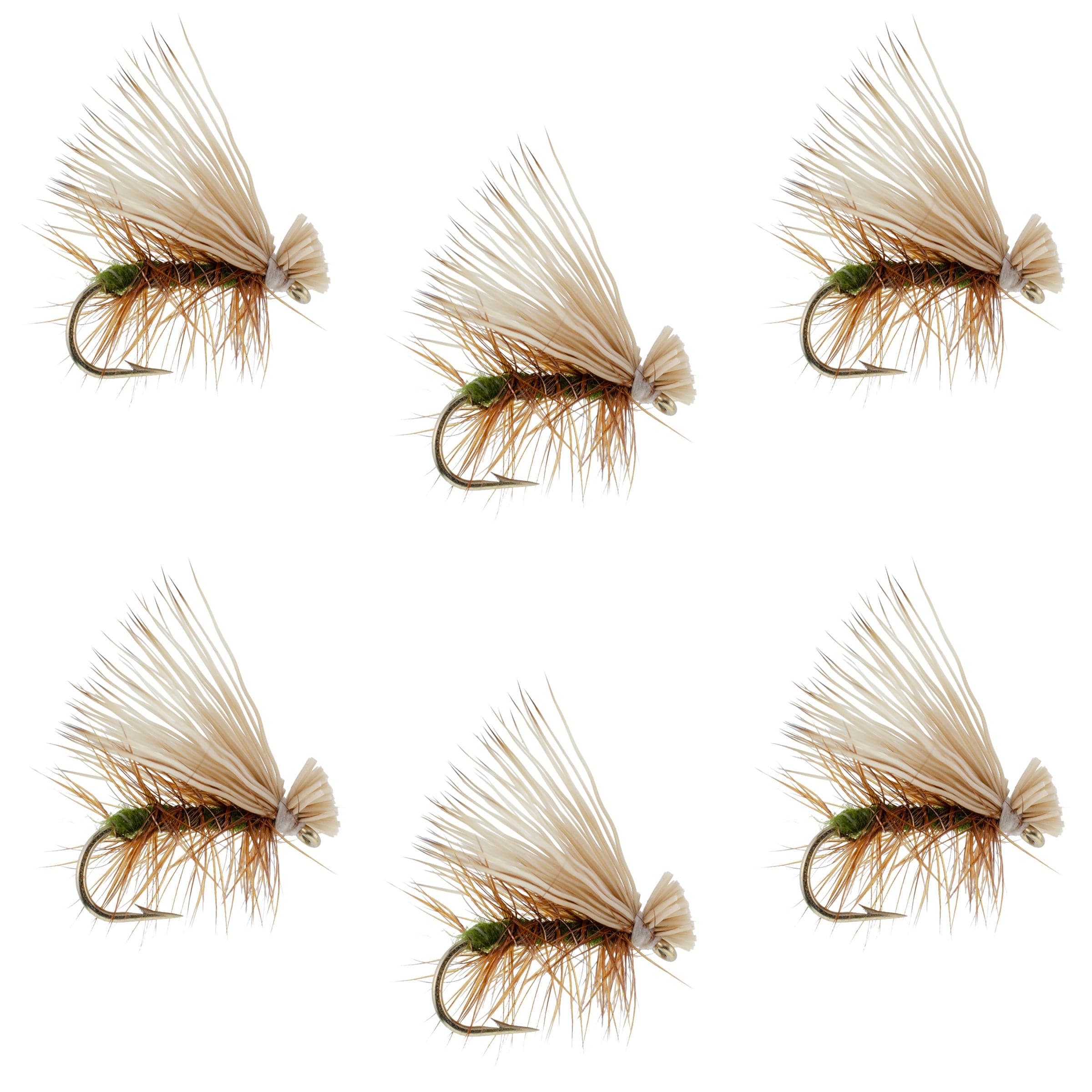 Olive Elk Hair Caddis Classic Trout Dry Fly - Set of 6 Flies Size 12
