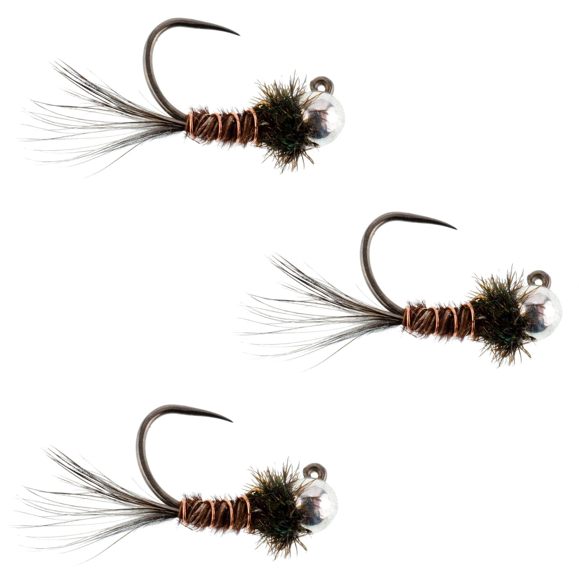 3 Pack Tungsten Pheasant Tail Tactical Jig Euro Nymphing Fly - Hook Size 14