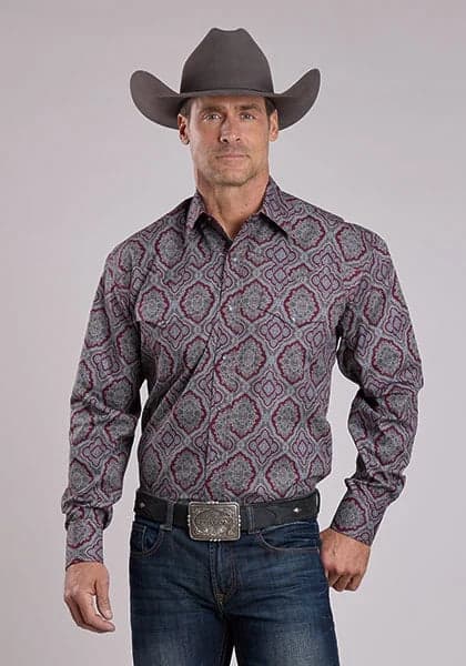 Stetson 2572 Medallion Paisley (Wine) - Men's Western Shirt