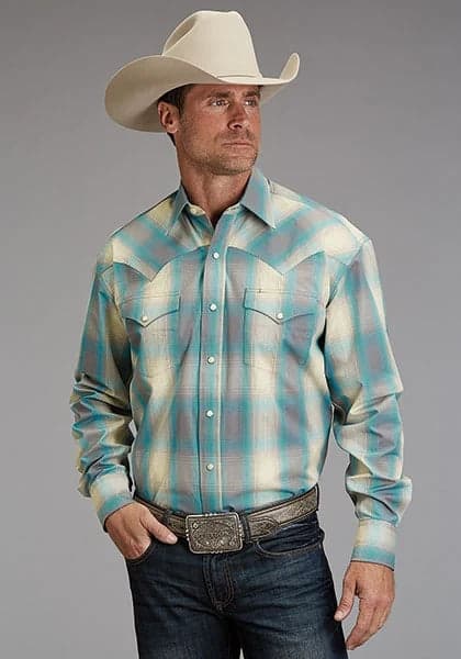 Stetson 1927 Smoke Plaid (Turquoise) - Men's Western Shirt