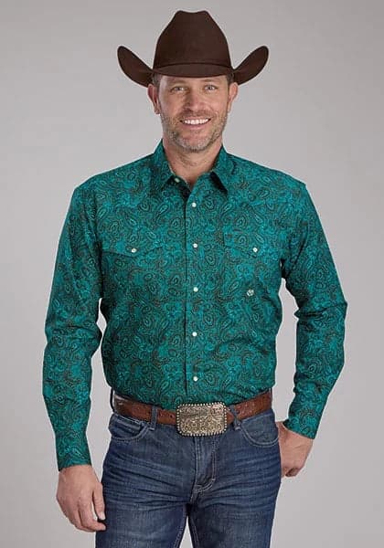 Roper 2238 Mallard Paisley (Teal) - Men's Western Shirt