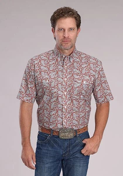 Roper 2499 Clay Paisley (Orange) - Men's Short Sleeve Shirt