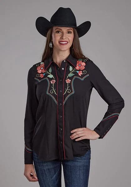 Roper 2293 Twill Retro Shirt (Black) - Women's Western Shirt