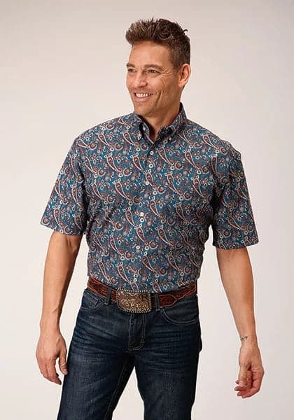 Roper 1558 Independence Foulard (Blue) - Men's Short Sleeve Shirt