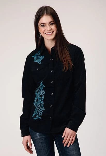 Roper 1947 Embroidery Corduroy (Black) - Women's Western Shirt