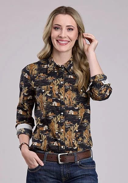 Tin Haul 2565 Cowboy Print (Black) - Women's Western Shirt